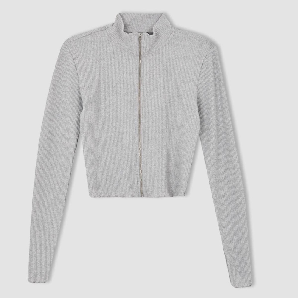 Grey Cropped Zip Up Jacket
